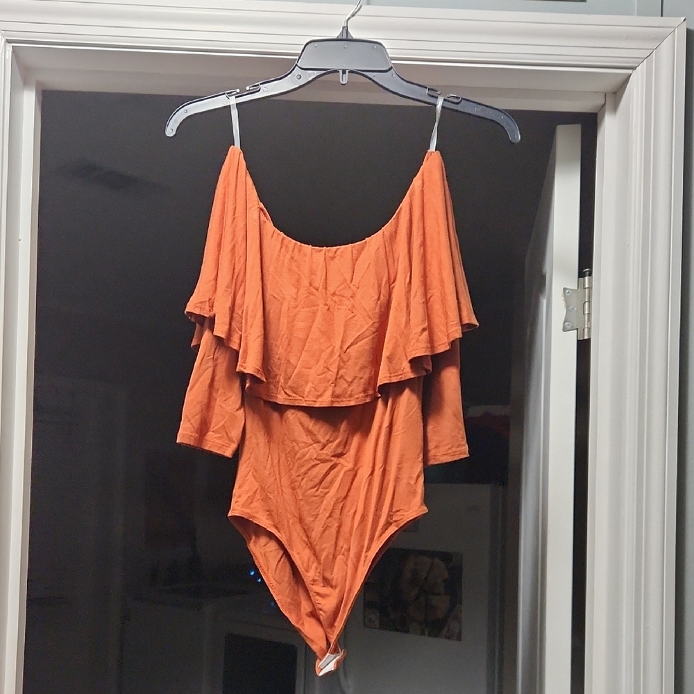 Orange Off-Shoulder Bodysuit